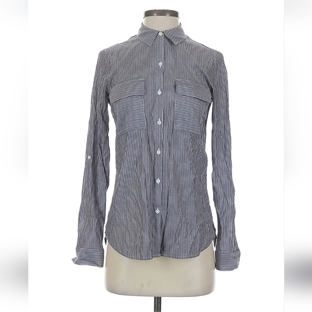 Express Navy and Burgundy Striped Button Down Shirt